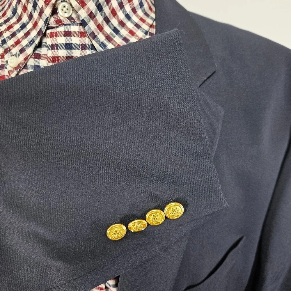 Saddlebred Men's Sport Coat Blazer Two Button Navy Blue Twill Poly Wool 54R
